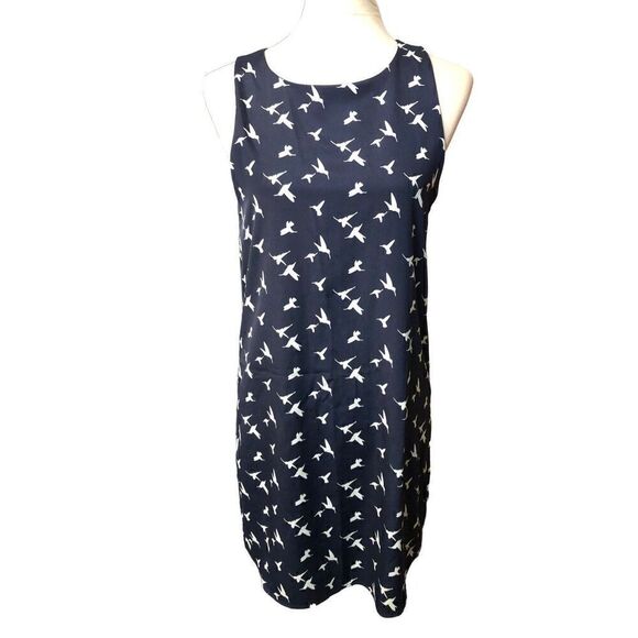 Everly navy with white hummingbird print sheath dress with back cut out and two - Picture 1 of 13